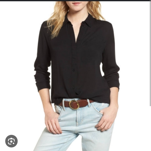 XS-Polo Bonetta, Black, 3/4 Sleeve, Viscose, button-up, dress shirt. NWT - Picture 1 of 6